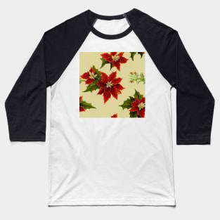 Vintage Florals Christmas Poinsettia Watercolor Baseball T-Shirt